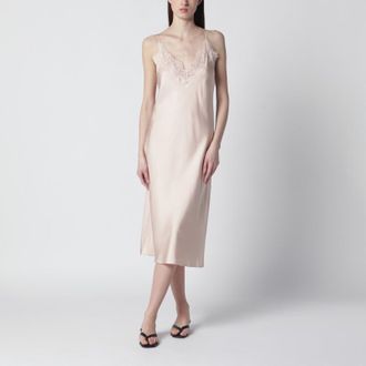 R&oacute;he Light pink silk slip dress with lace