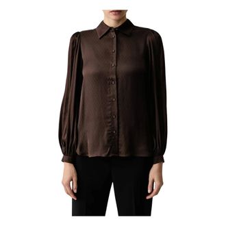 Twinset Camisa de sat&eacute;n con estampado de diamantes - Blouses & Shirts - Mujer - Marr&oacute;n - 2XL