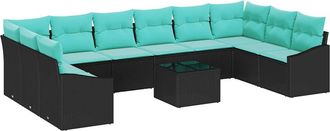 vidaXL Juego De Sof&aacute; 11 Uds. Negro Rat&aacute;n Sint&eacute;tico Vidaxl