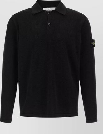 Stone Island ribbed long sleeve knit polo shirt