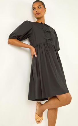 Roman Tie Front Smock Dress