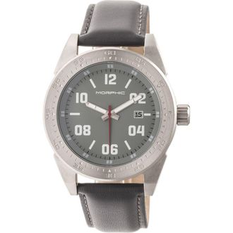 Morphic M63 Series Leather-Band Watch w/Date in Silver/grey at Nordstrom