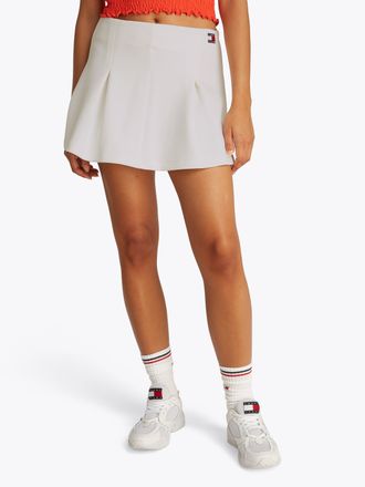 Tommy Jeans Minirock TOMMY JEANS TJW PIQUE BADGE F&F SKIRT EXT, Damen, Gr. XXL (44), beige (ecru), Piqu&eacute;, Obermaterial: 52% Baumwolle, 43% Polyester, 5% Elasthan,