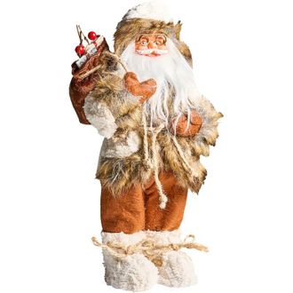 Beliani Decoraci&oacute;n De Navidad Pap&aacute; Noel Figura De Pie Adorno Navide&ntilde;o Marr&oacute;n/blanco Svartevatnet