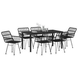 Berkfield Home Modern 7 Piece Garden Dining Set Black Poly Rattan