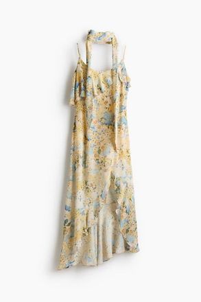 H&M Flounced Chiffon Dress With Scarf in Light Yellow/floral at Nordstrom, Size Xx-Large