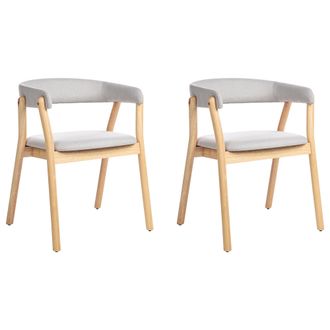 Beliani Juego De 2 Sillas De Comedor De Estilo Tradicional Asiento Tapizado Madera Clara Y Gris Mylo