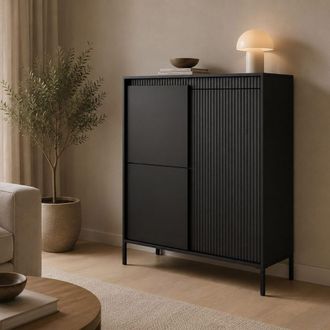 Dmora Aparador Hatolaro, Alacena 5 Estantes, Puertas Abatibles, 3 Puertas, 104x40x123h Cm Negro