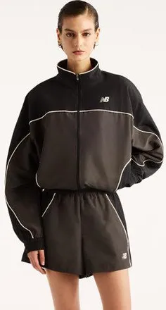 New Balance Donna Trackside Woven Jacket in Grigio, Politessuto, Taglia XL