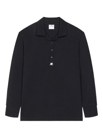 Courr&egrave;ges long-sleeve logo-detail polo shirt - unisex - Cotton - S - Black