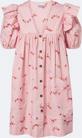 Ganni Floral ruffled cotton-blend poplin minidress