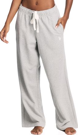 U.S.Polo Association Womens Sweatpants with Pockets, French Terry Womens Joggers Wide-Leg Sweats, Heather Grey-wide Leg, Large