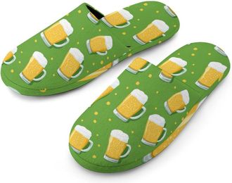 Generic Beer Mugs Funny Mens Slippers Flannel Warm House Shoes with Rubber Anti-Slip Sole Slip On for Home Outdoor