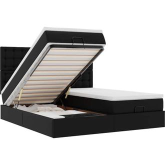 vidaXL Estructura De Cama Otomana Con Colchones Cuero Sint&eacute;tico Negro Vidaxl