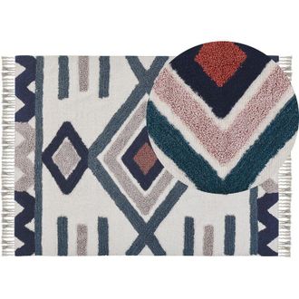 Beliani Beliani - Alfombra De Algod&oacute;n Multicolor 140 X 200 Cm Hecha A Mano Patr&oacute;n Escandinavo Sala De Estar Kozlu