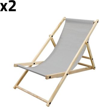ECD Germany 2x sillas de playa gris claro madera pino tejido oxford carga 120kg