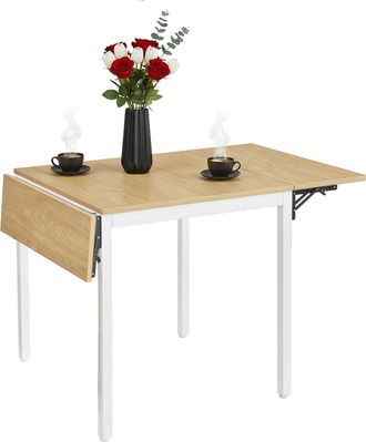 Relaxdays Relaxdays Mesa De Comedor Abatible, 2-4 Personas, 76x120x78 Cm, Ahorra Espacio, Cocina, Mdf Y Hierro, Natural/blanco