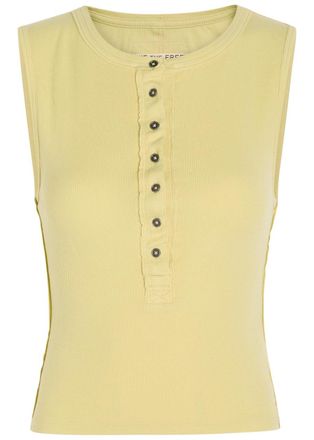 Free People Jamie Ribbed Stretch-cotton Tank top - Yellow - L (UK16-UK18 / L)