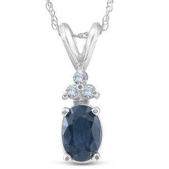 Pompeii3 1/2ct Blue Sapphire Oval Shape & Diamond Pendant 14K White Gold