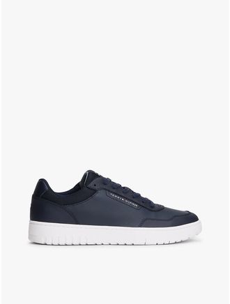 Tommy Hilfiger Mens Mixed Media Leather Court Sneaker - Navy - US 11.5 / EU 45