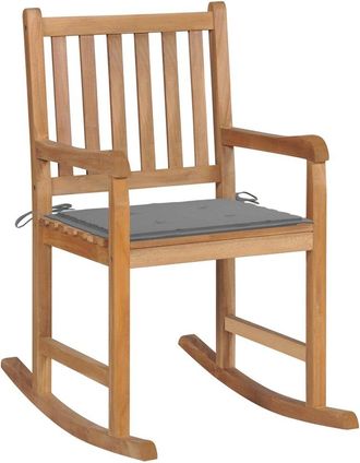 vidaXL Rocking Chair Natural wood, Grey cushion