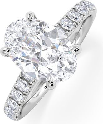 The Diamond Store Amora Oval 2.00ct Hidden Halo Lab Diamond Engagement Ring With Side Stones Set in Platinumum
