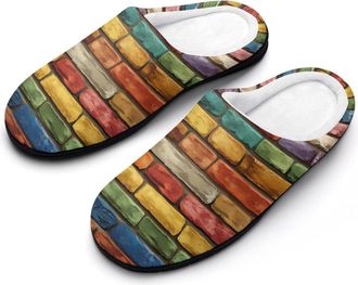 Generic Wall Brick Colored Funny Mens Cotton Slippers Soft Non-Slip Rubber Sole House Slipper Indoor Outdoor