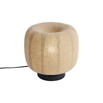 QAZQA Qazqa L&aacute;mpara De Mesa Japandi Negra Con Pantalla De Lino Beige De