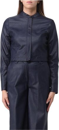 Alessia Santi Jassen, Dames, Blauw, S, Leer, Cropped Faux Leather Jacket