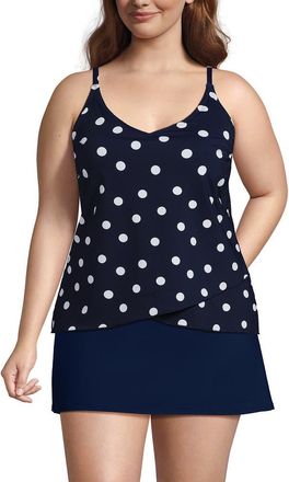 Lands End Tulip Hem Tankini Top in Deep Sea Navy Polka Dot at Nordstrom, Size 1X