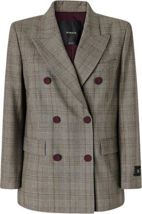 Pinko Grey Checks Peaked Lapel Blazer