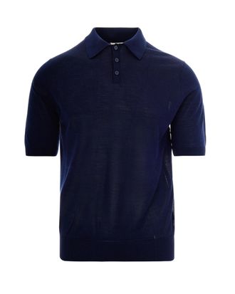Ballantyne Navy Silk-Cashmere Polo with Three-Button Collar