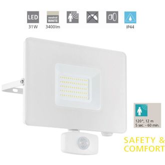 Eglo Eglo - Faretto Sensore Esterno Moderna Faedo 3 Alluminio Bianco Led