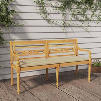 vidaXL Vidaxl - Banco Batavia Con Coj&iacute;n Beige Madera Maciza De Teca 150 Cm