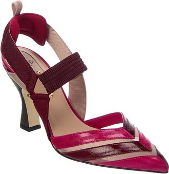Fendi Fendi Iconic Colibri Leather & Mesh Slingback Pump