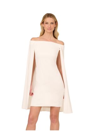 Adrianna Papell Womens Off Shoulder Cape Dress - White - Size 10 UK