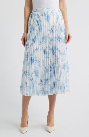 Anne Klein Pleated Midi Skirt in Crisp White/blue at Nordstrom, Size X-Large