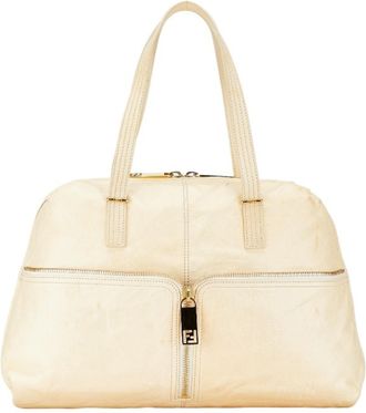 Fendi Zucca Beige Zucca Leather Shoulder Bag Tote Bag (Pre-Owned)