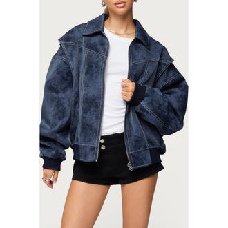 Edikted Ownley Oversize Faux Suede Jacket in Navy at Nordstrom, Size X-Small