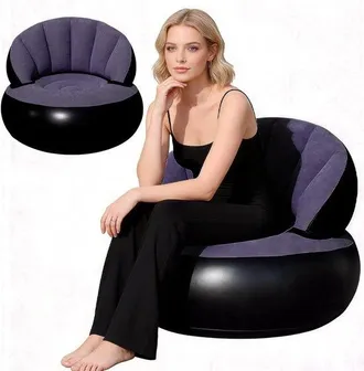 No Brand Sof&aacute; Hinchable 2 En 1 Con Superficie Flocada Y Coj&iacute;n De Aire, Impermeable, Port&aacute;til Con Bomba De Aire, Color Azul Oscuro