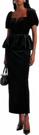 Self Portrait Velvet Peplum Midi Dress In Black