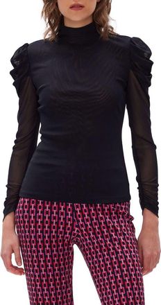 Diane Von F&uuml;rstenberg Remy Mesh Puff Sleeve Blouse in Black at Nordstrom Rack, Size X-Small