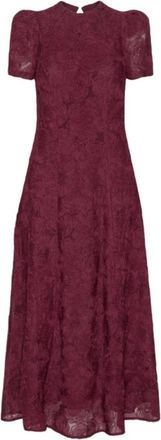Rotate Flower Mesh Flared Dress - Dames - Maxi kleedjes - Rood - XS - Polyester - Kleedjes