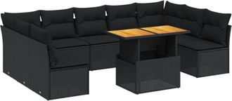 vidaXL Vidaxl - Set De Sof&aacute;s De Jard&iacute;n 10 Pzas Cojines Rat&aacute;n Sint&eacute;tico Negro