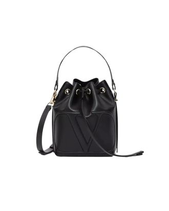 Valentino Garavani Vlogo Walk Bucket Leather Black Leather Bag (Pre-Owned)