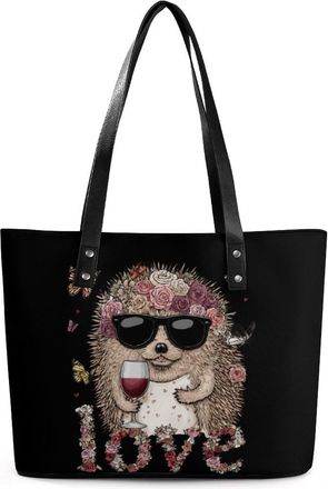 Generic Funny Hedgehog LOVE Wine Tote Bags for Women Cute Shoulder Purses Handbags