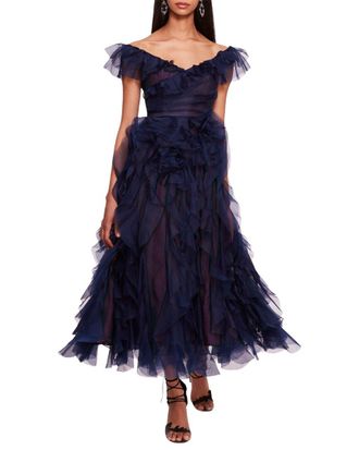 Marchesa Notte Matte Organza Midi Dress
