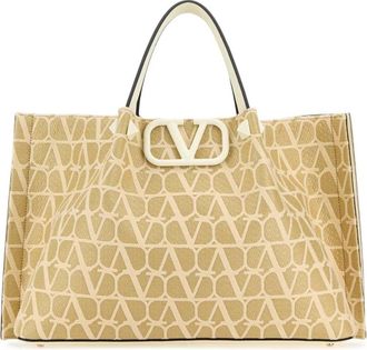 Valentino Garavani Iconographic Canvas Tote Bag - Dames - Shoppers - Beige - ONE Size - Katoen - Tassen