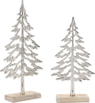Melrose International Metal Tree with Wood Base (Set of 2) - Gray, Beige