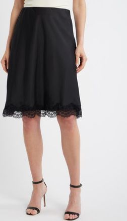 Tahari by ASL Lace Trim Satin Skirt in Black at Nordstrom, Size 14